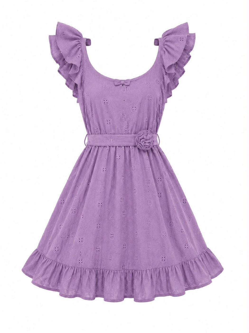 Eyelet ruffle mini dress Purple
