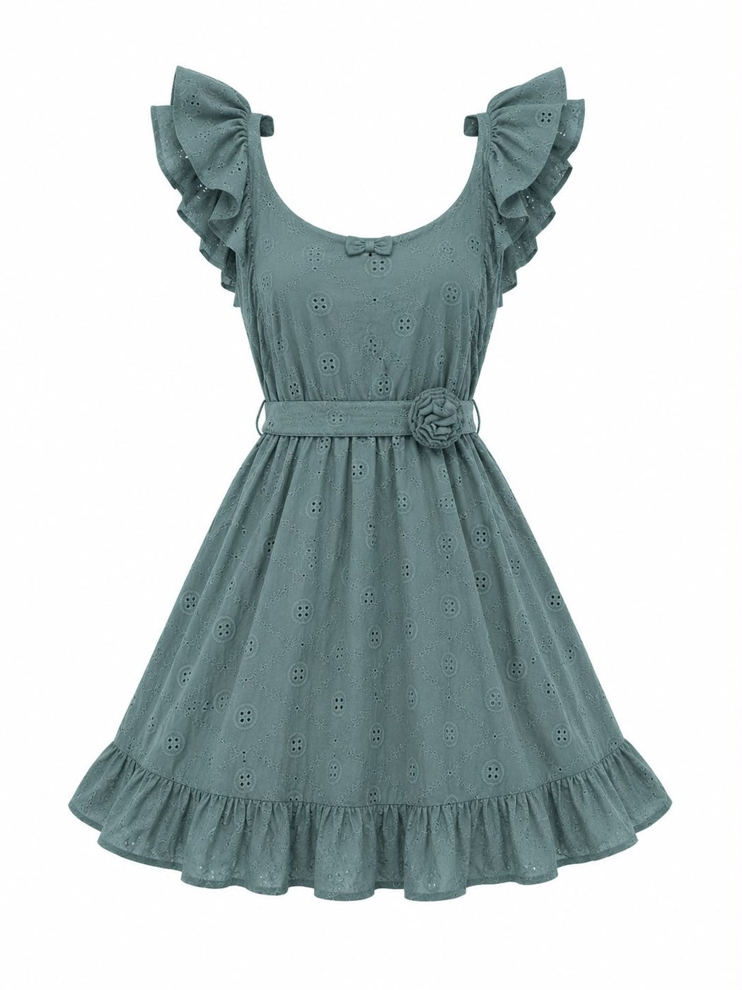 Eyelet ruffle mini dress Teal back