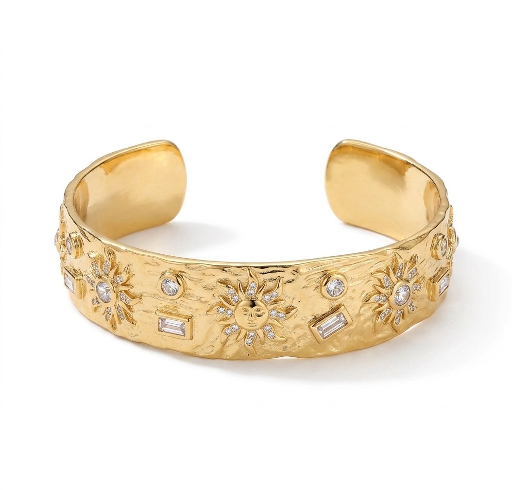 Stone-Set Gold Cuff — Crystal