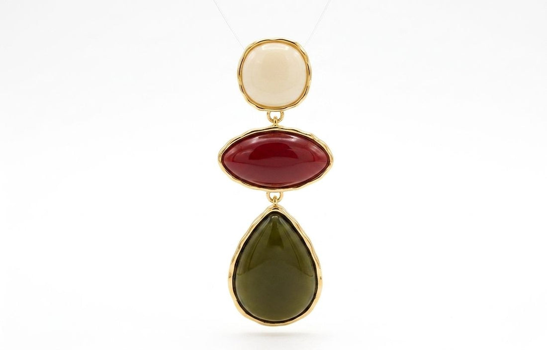 Gold & burgundy drop earrings
