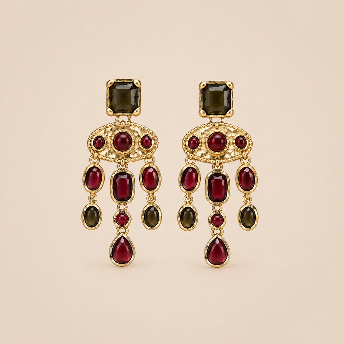 Gold & Garnet Chandelier Earrings