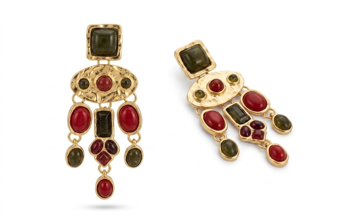 Gold & garnet chandelier earrings