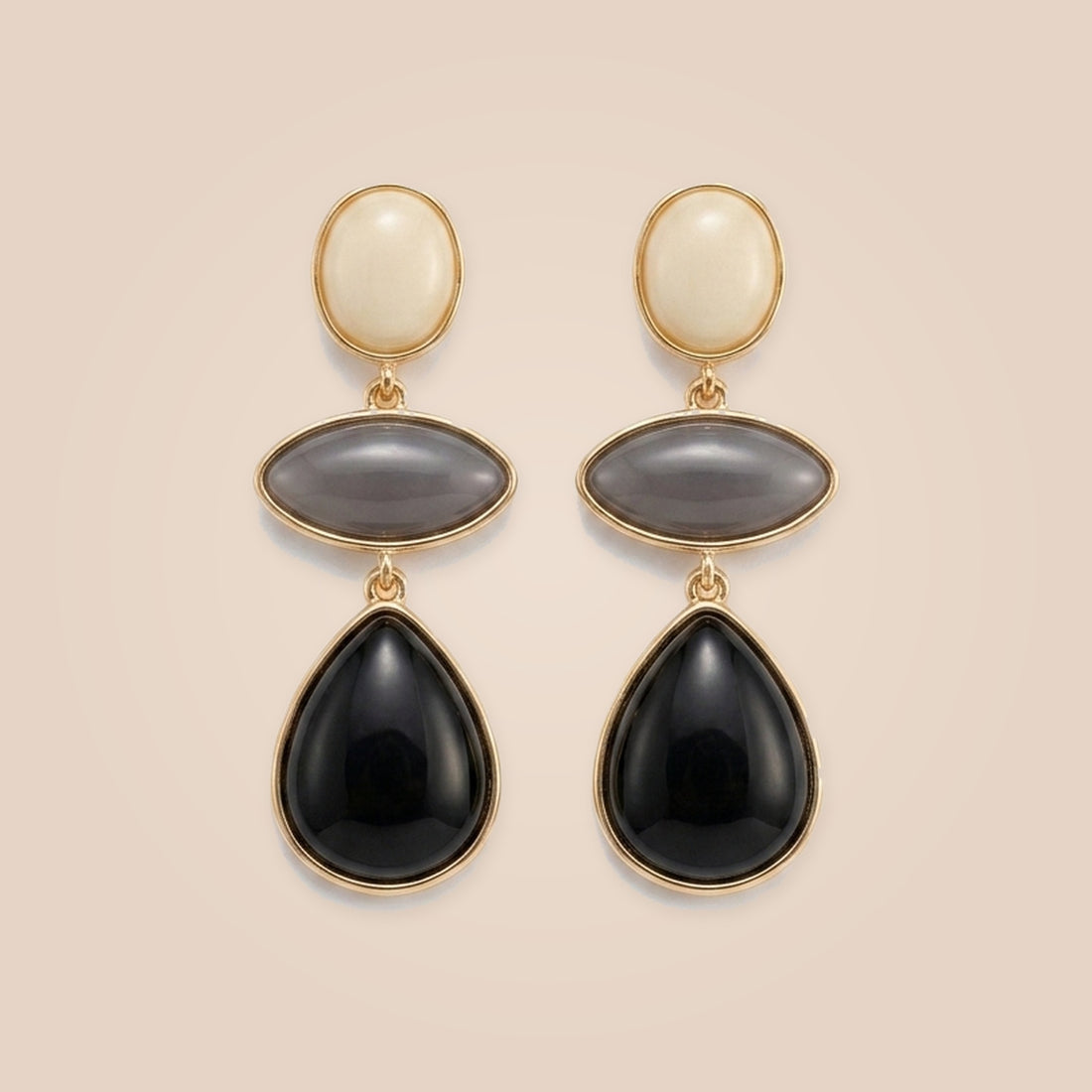 The Monochrome Tri-Stone Statement Earrings