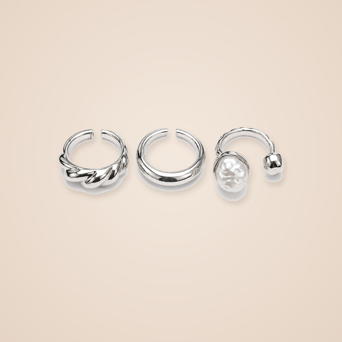 Pearl & Silver Ring Set