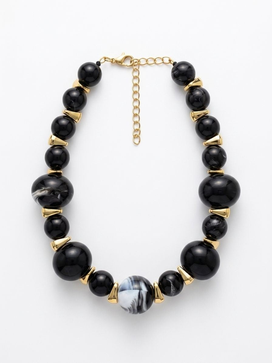 Black & Gold Marble-Bead Necklace
