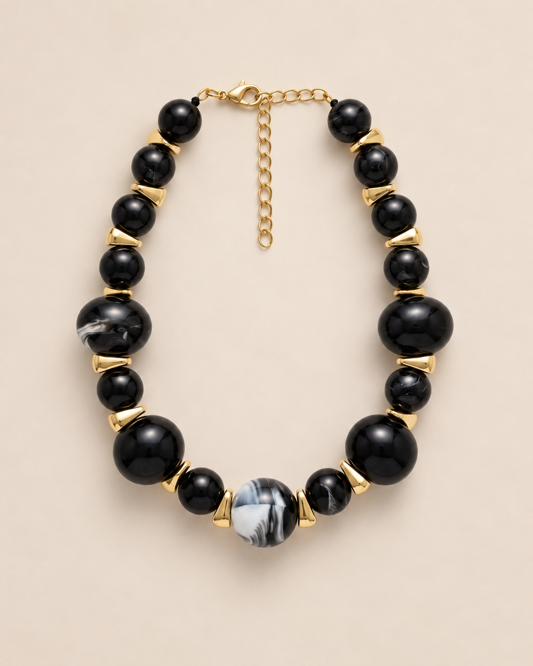 Black &amp; Gold Marble Bead Necklace