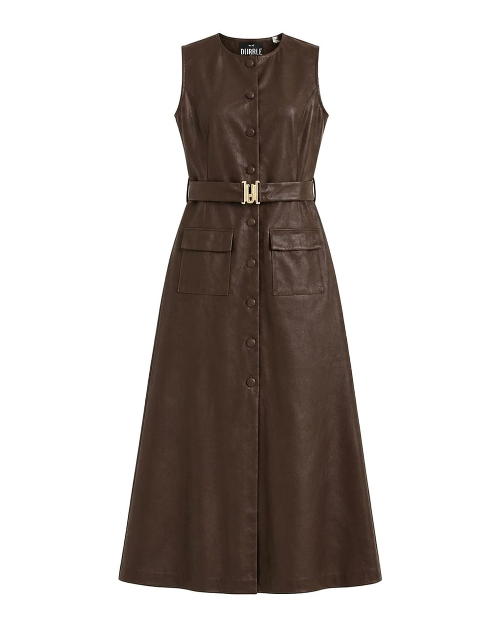 Brown leather belted midi dress Brown