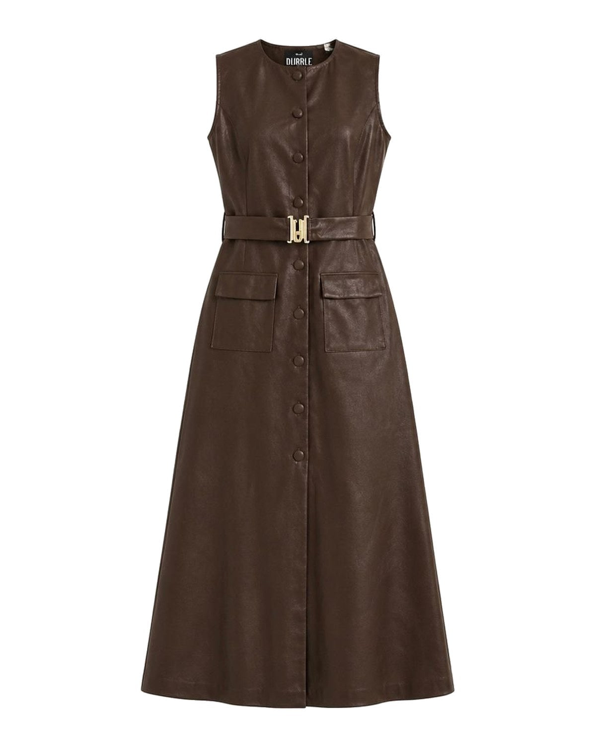 Brown leather belted midi dress Brown