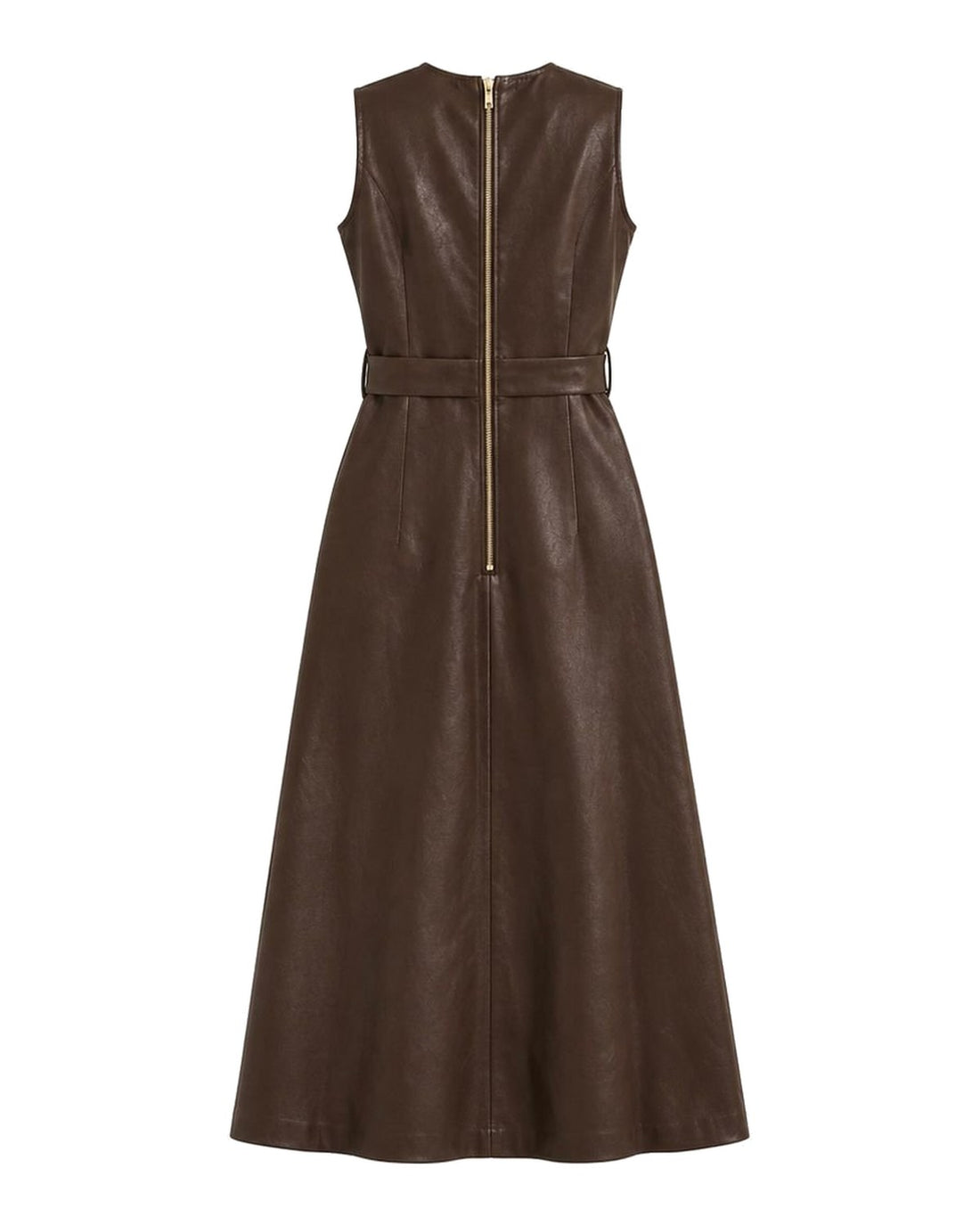 Brown leather belted midi dress Brown back
