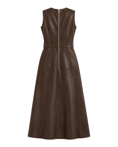 Brown leather belted midi dress Brown back