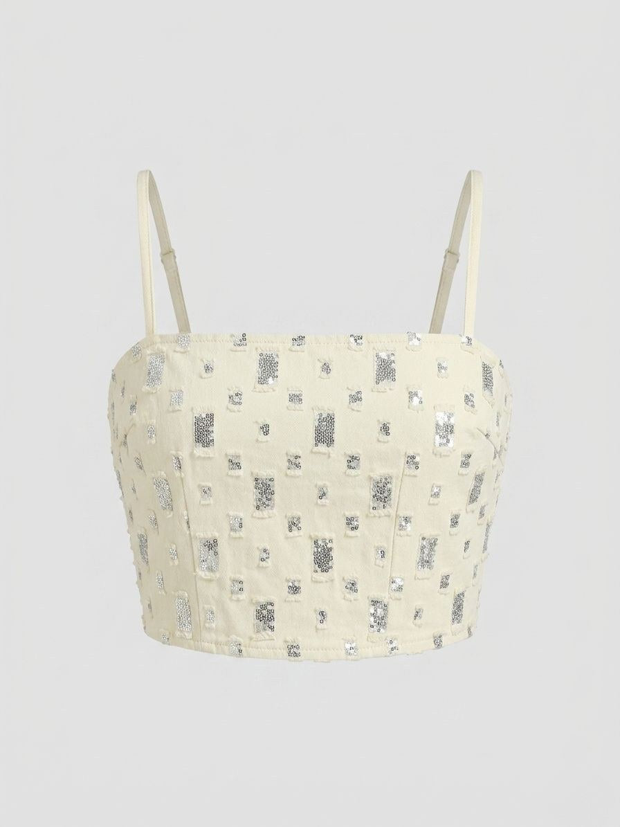 Off White Metallic Crop Top