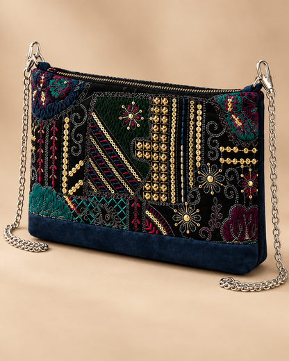 Dark Floral Patchwork Mini Shoulder Bag - Alternate Angle