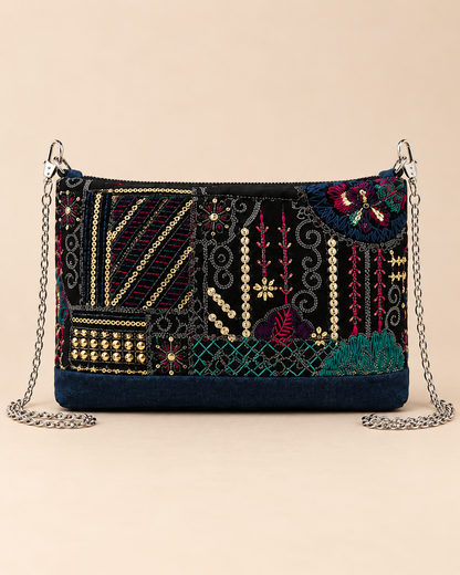 Dark Floral Patchwork Mini Shoulder Bag - Back