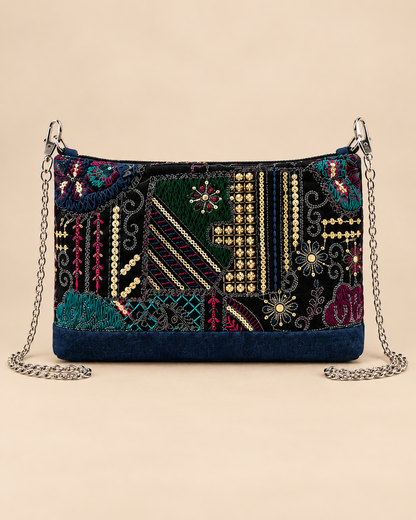 Dark Floral Patchwork Mini Shoulder Bag - Front