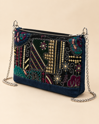 Dark Floral Patchwork Mini Shoulder Bag - Side