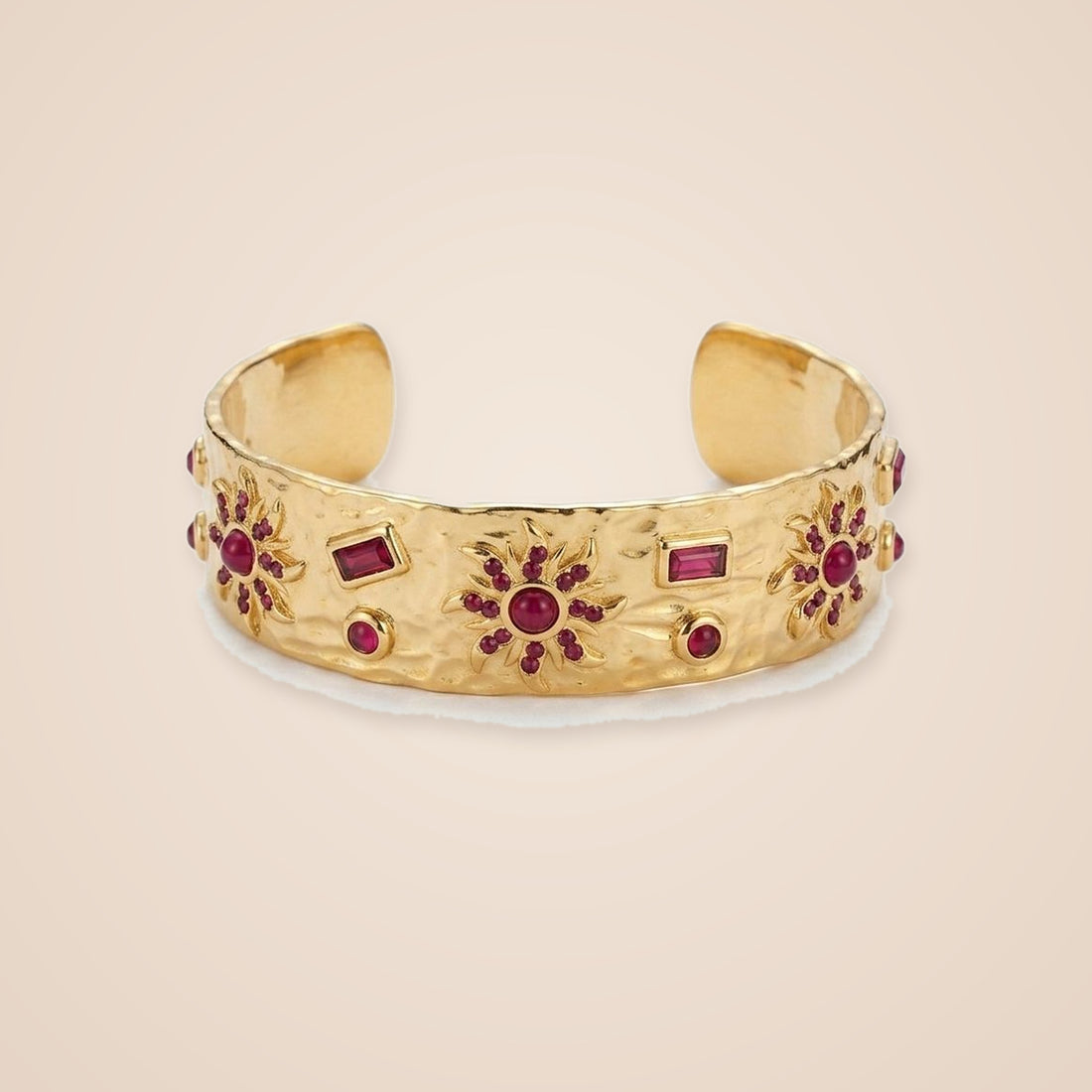 Enamel &amp; Red Stone Gold Cuff