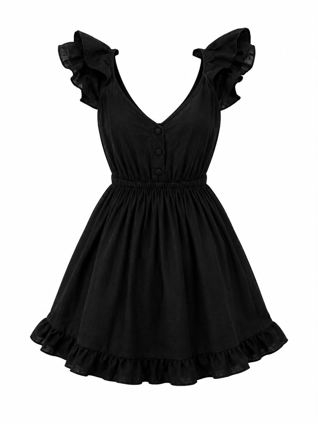 Eyelet ruffle mini dress Black