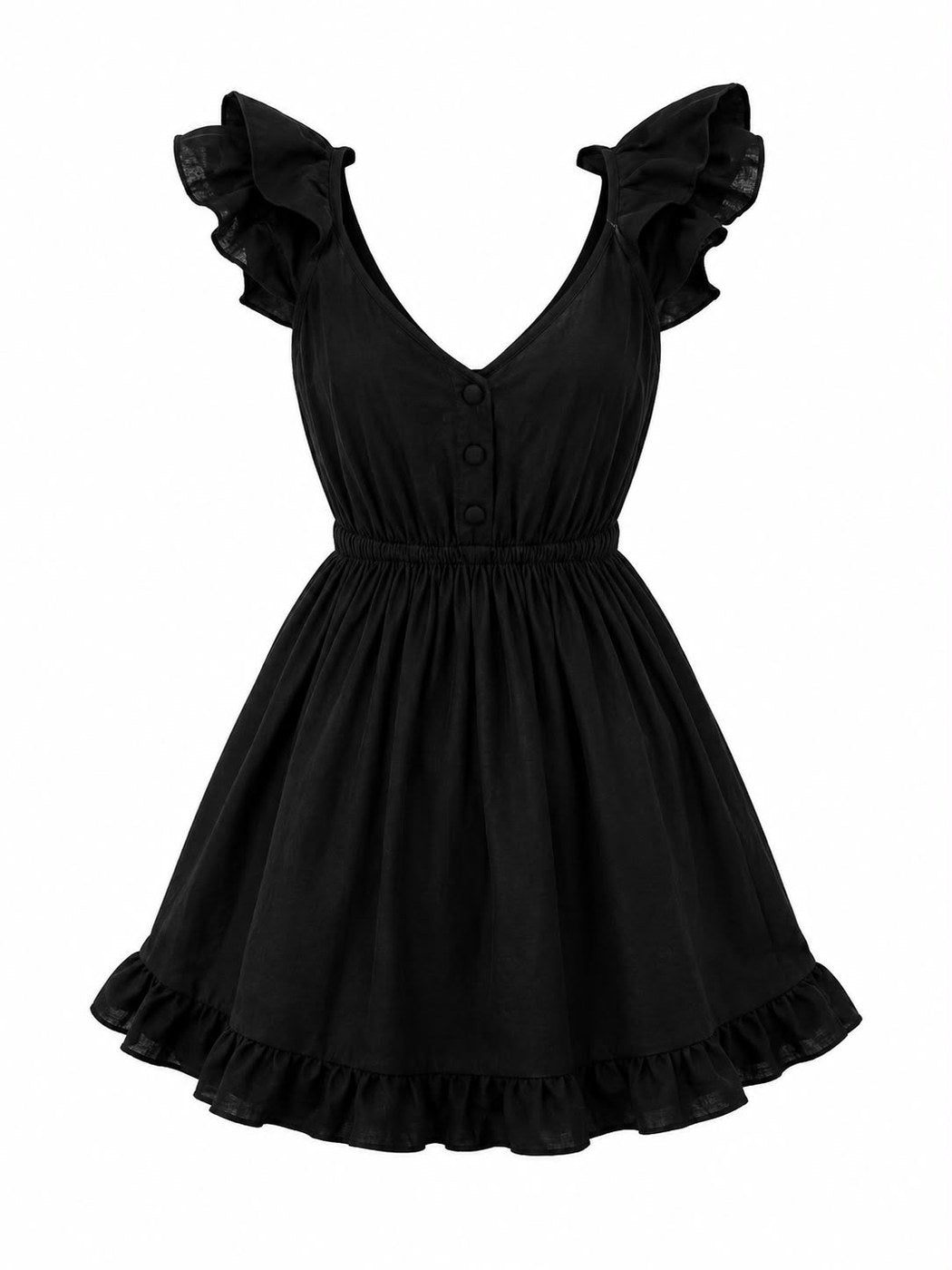 Eyelet ruffle mini dress Black