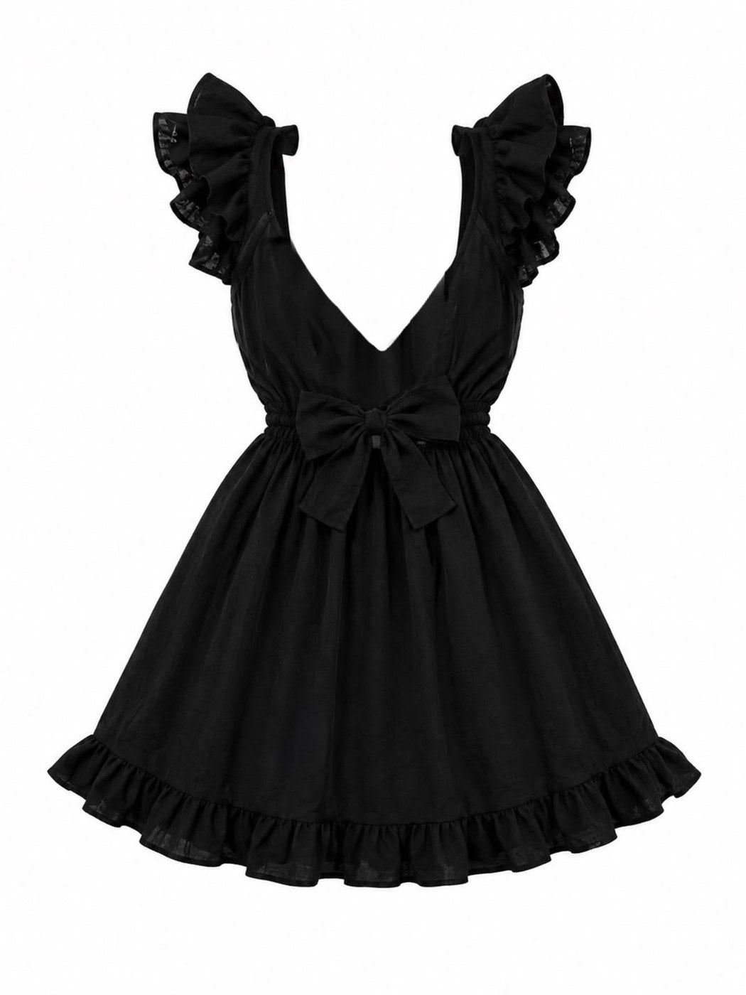 Eyelet ruffle mini dress Black back