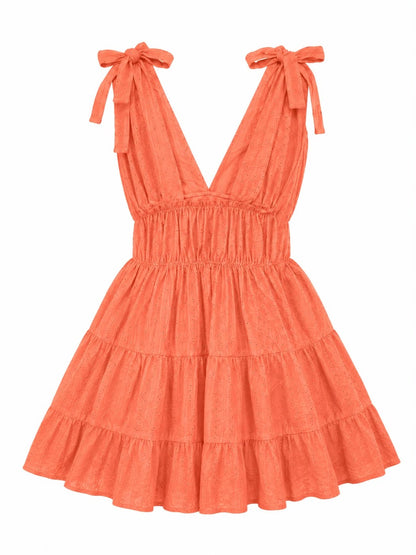 Eyelet ruffle mini dress Coral