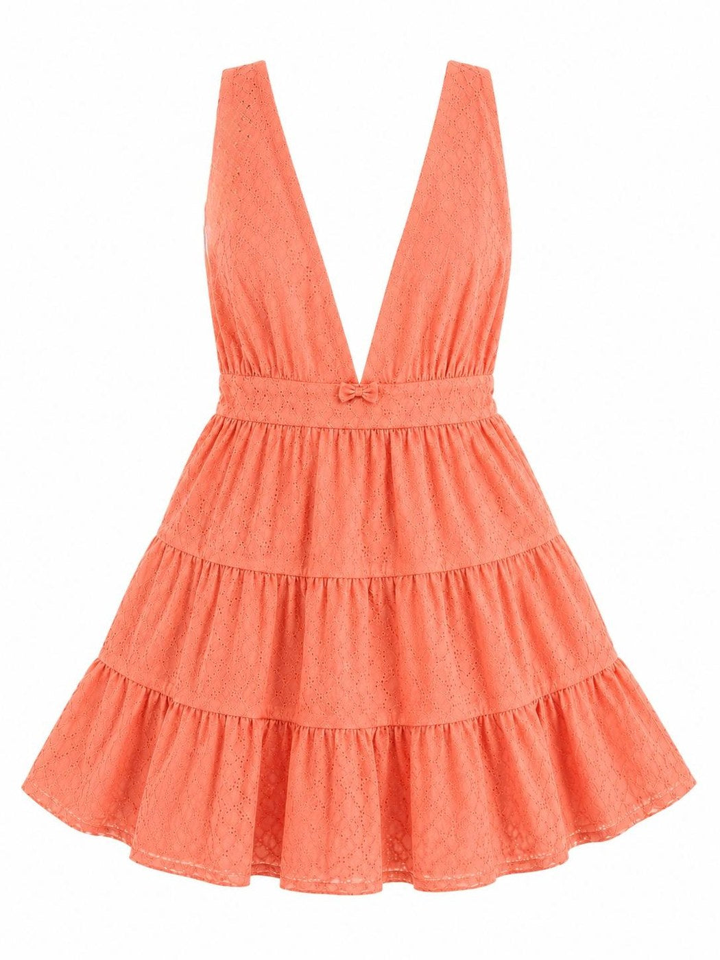 Eyelet ruffle mini dress Coral back