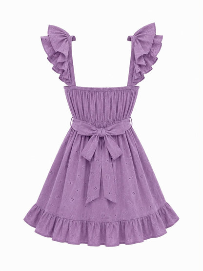 Eyelet ruffle mini dress Khaki