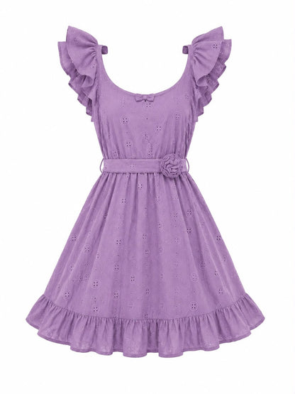 Eyelet ruffle mini dress Purple