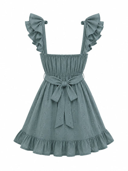 Eyelet ruffle mini dress Purple back