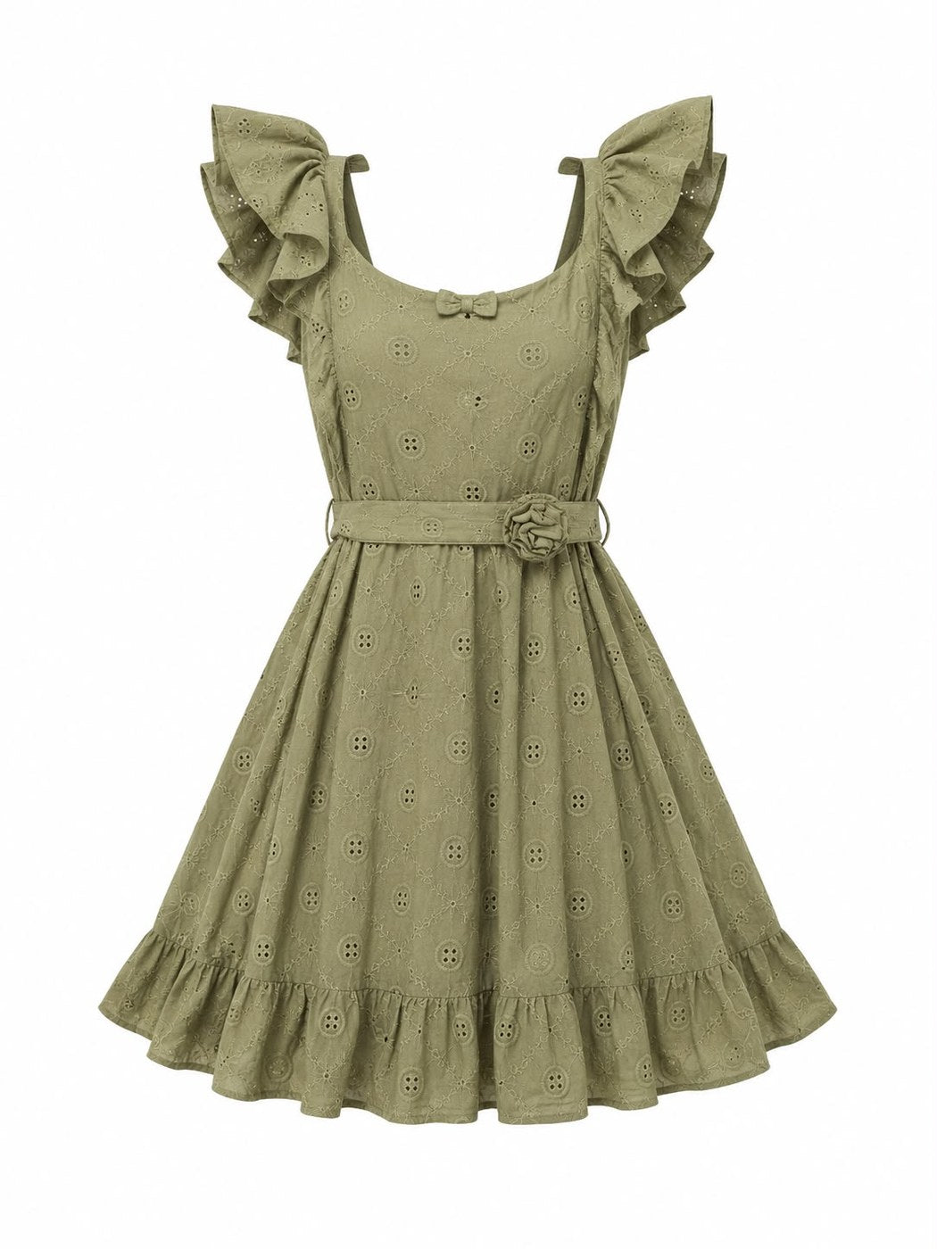 Eyelet ruffle mini dress Teal