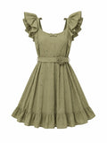 Eyelet ruffle mini dress Teal