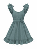 Eyelet ruffle mini dress Teal back