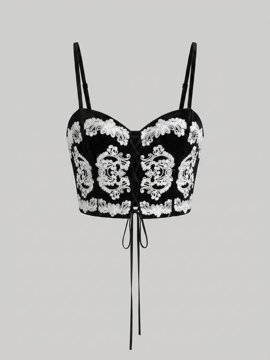 Baroque Bustier Crop Top — Black