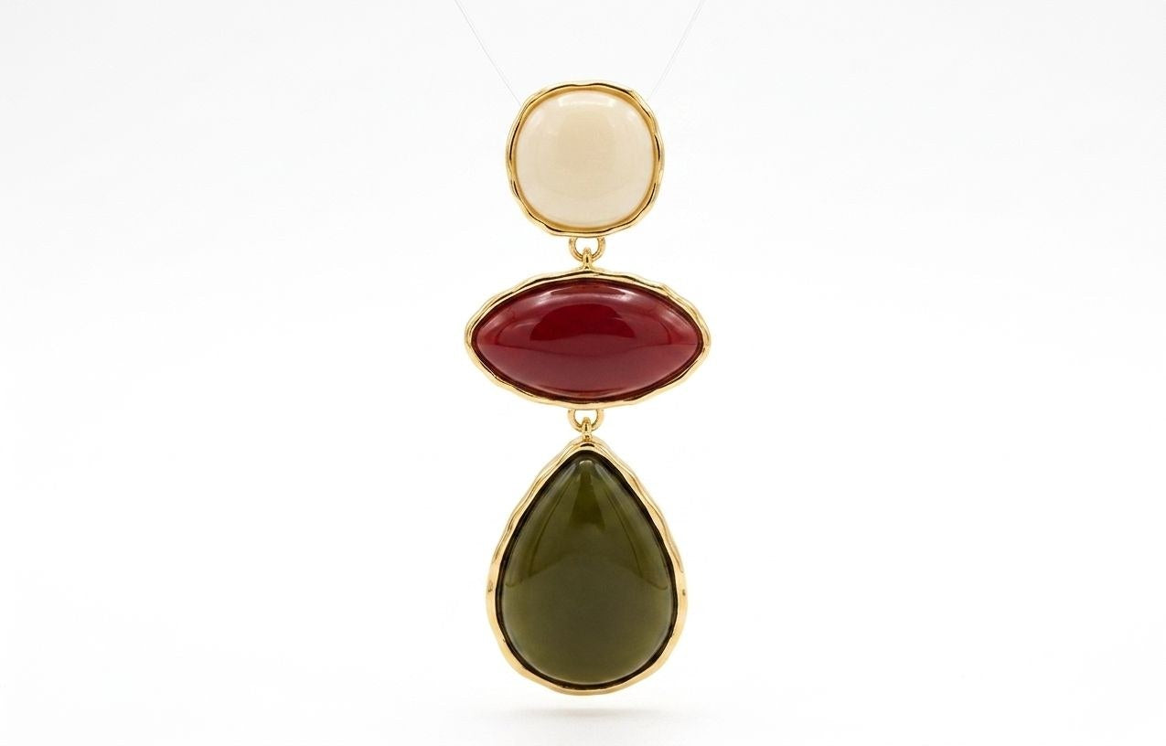 Gold & burgundy drop earrings