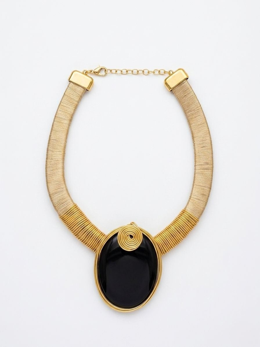 Gold Necklace with Amber Pendant