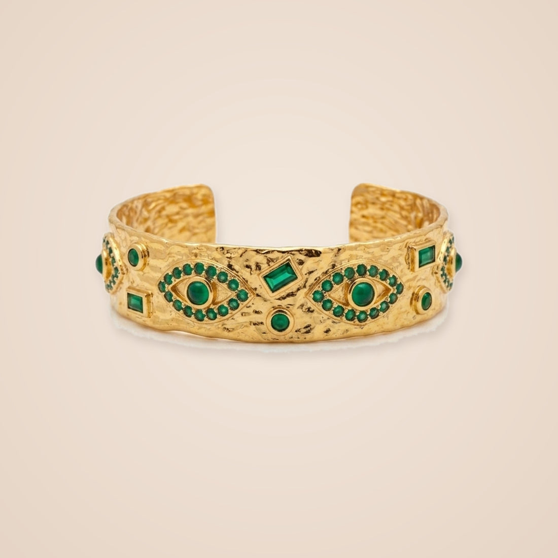 Green Stone Eye Gold Cuff