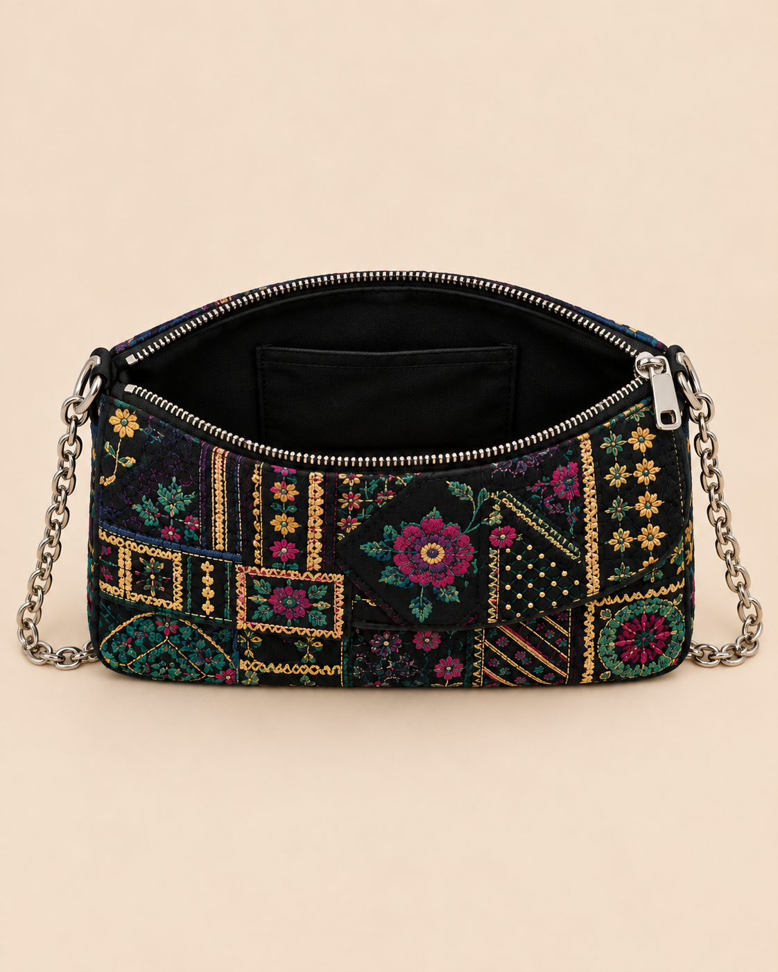 Handcrafted Beaded Crossbody Mini Bag - Open Top