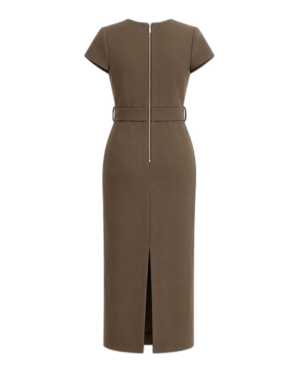 Khaki cap-sleeve belted midi dress Khaki