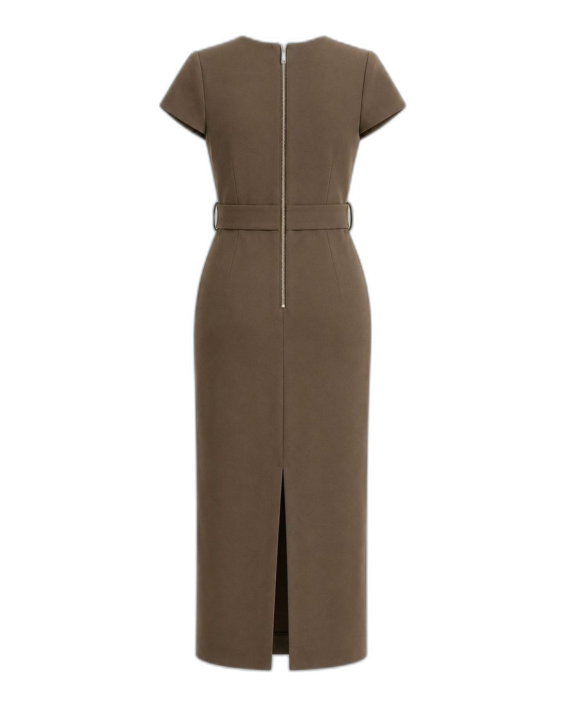 Khaki cap-sleeve belted midi dress Khaki