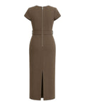 Khaki cap-sleeve belted midi dress Khaki