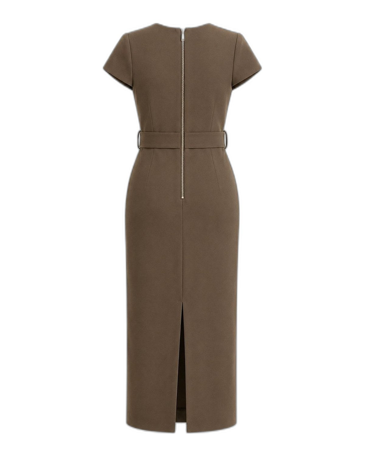 Khaki cap-sleeve belted midi dress Khaki