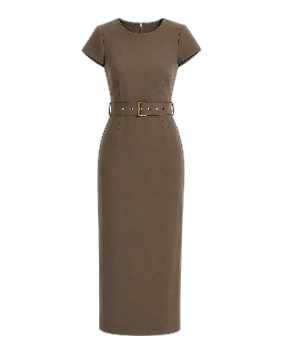 Khaki cap-sleeve belted midi dress Khaki back