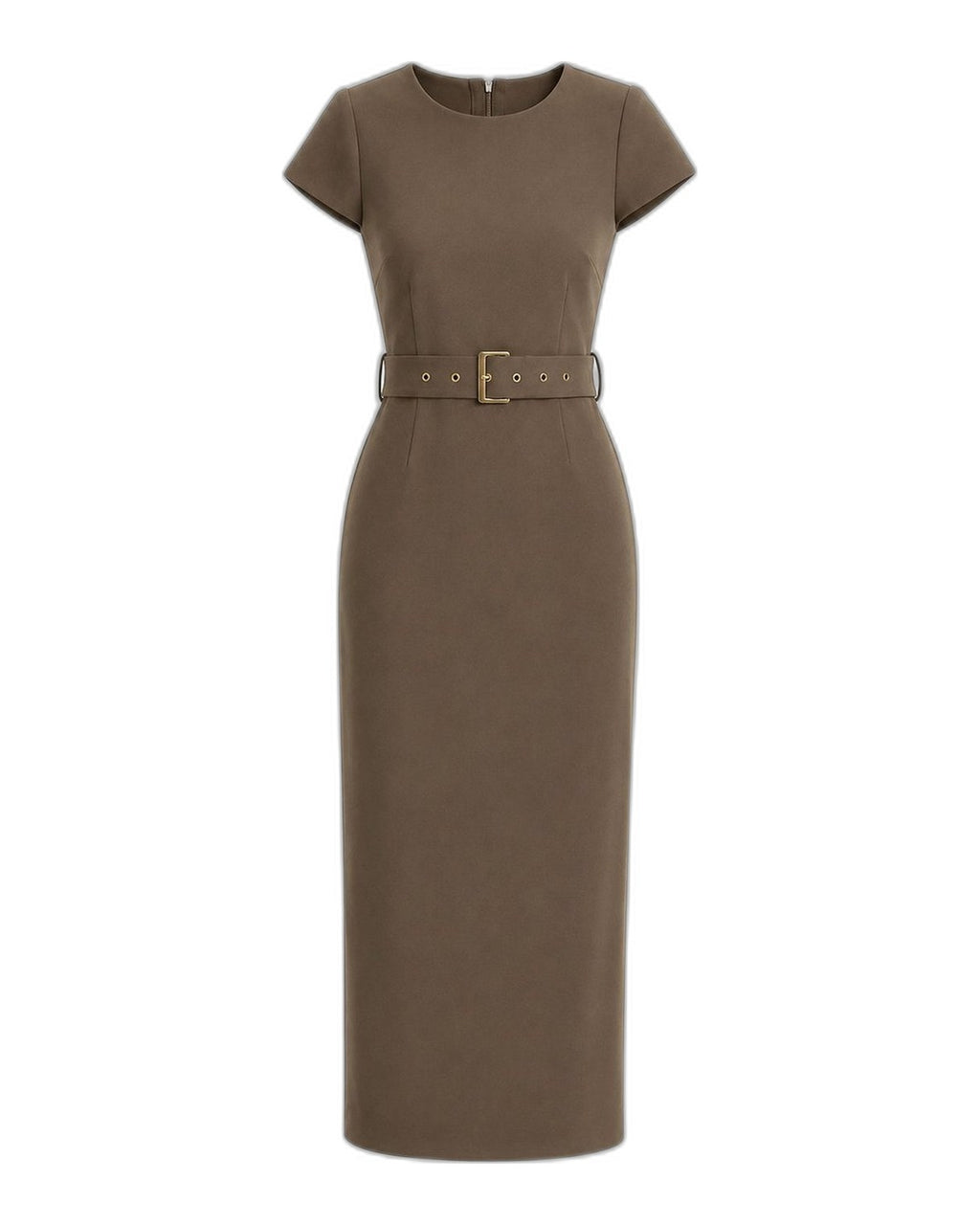 Khaki cap-sleeve belted midi dress Khaki back