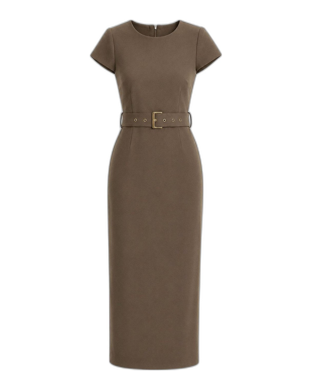 Khaki cap-sleeve belted midi dress Khaki back