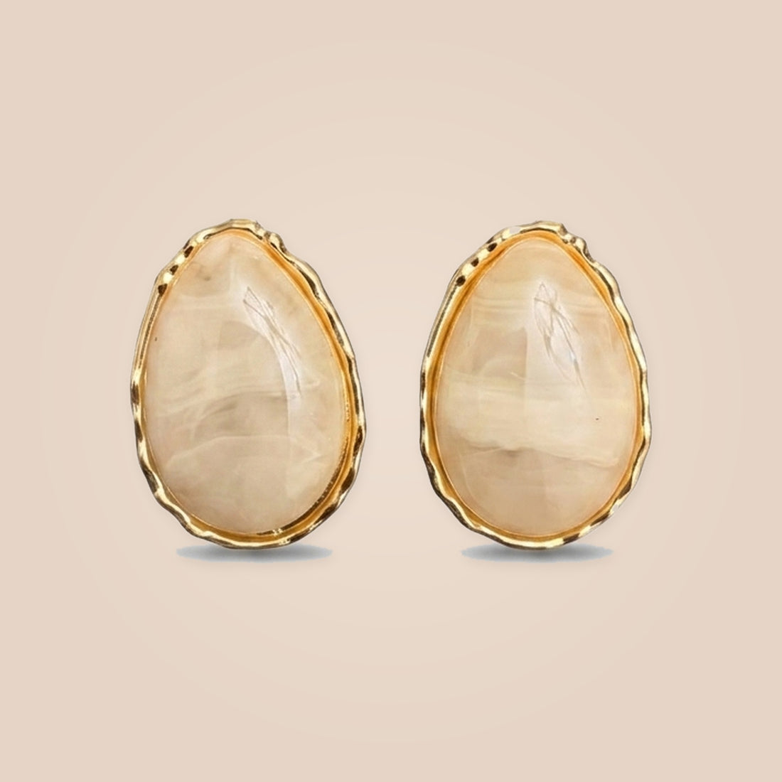 Marbled Cream &amp; Gilded Bezel Studs