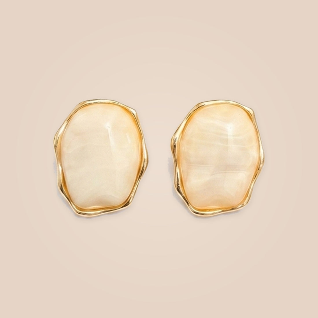 Marbled Cream &amp; Gilded Contour Earrings