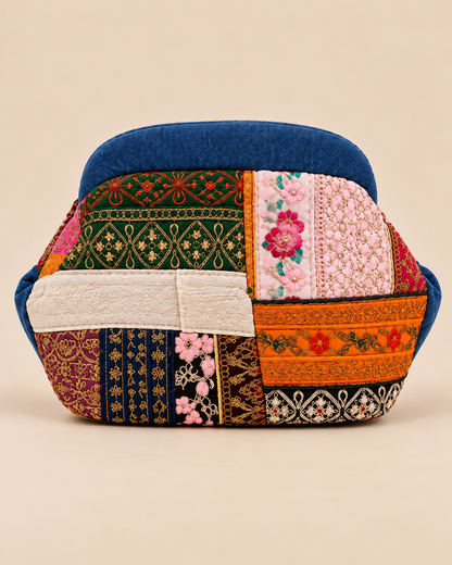 Multicolor Patchwork Denim Pouch - Back