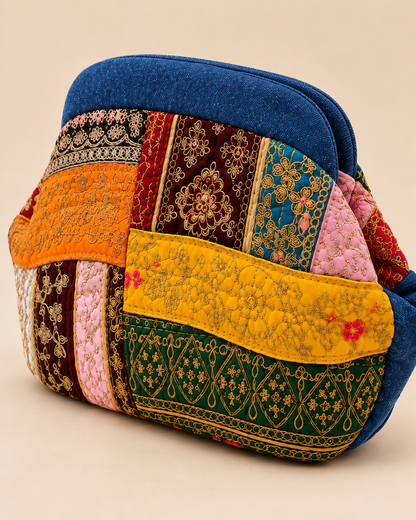 Multicolor Patchwork Denim Pouch - Detail