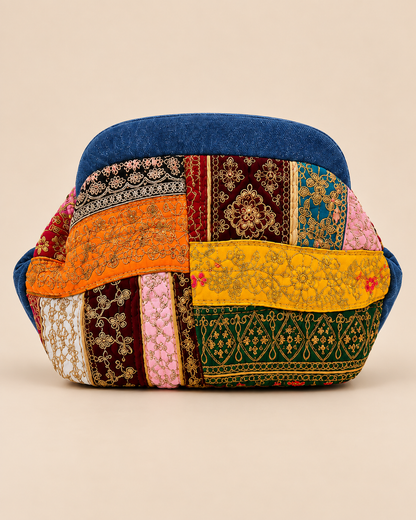 Multicolor Patchwork Denim Pouch - Front