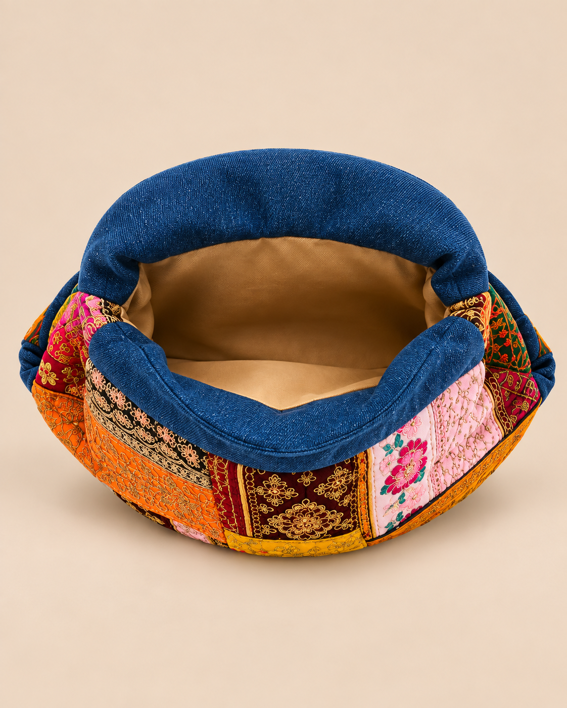 Multicolor Patchwork Denim Pouch - Open Top