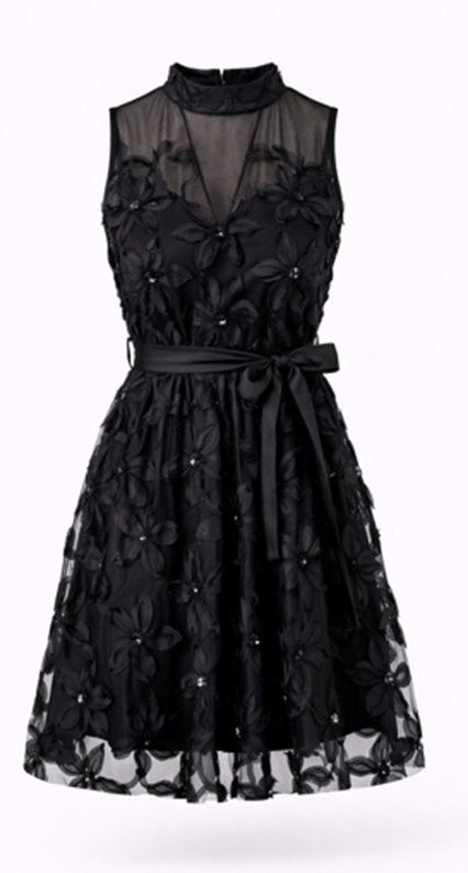 Short black dress with flowers 20836